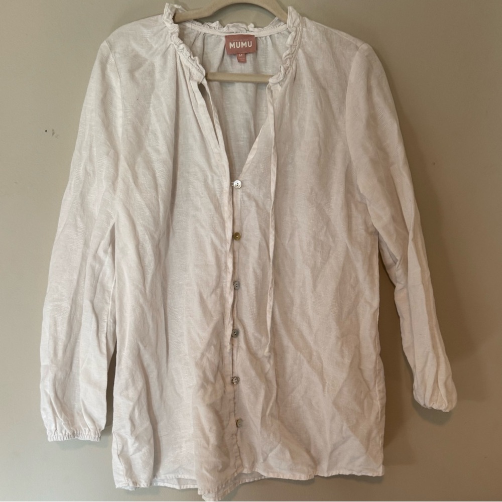 EUC Show Me Your MuMu White Linen Alicia Blouse